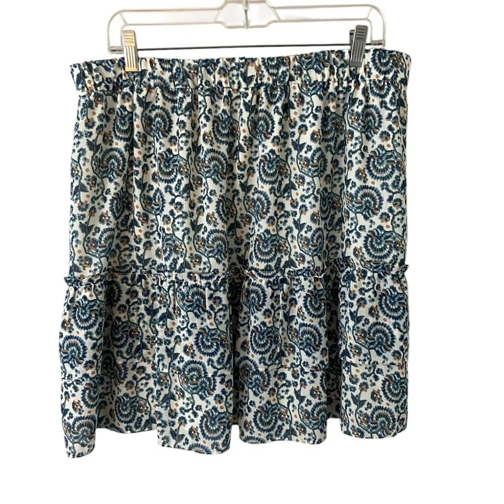 J. Crew Tiered Ruffle Mini Skirt Floral Feminine Artsy Flowy Sz L
